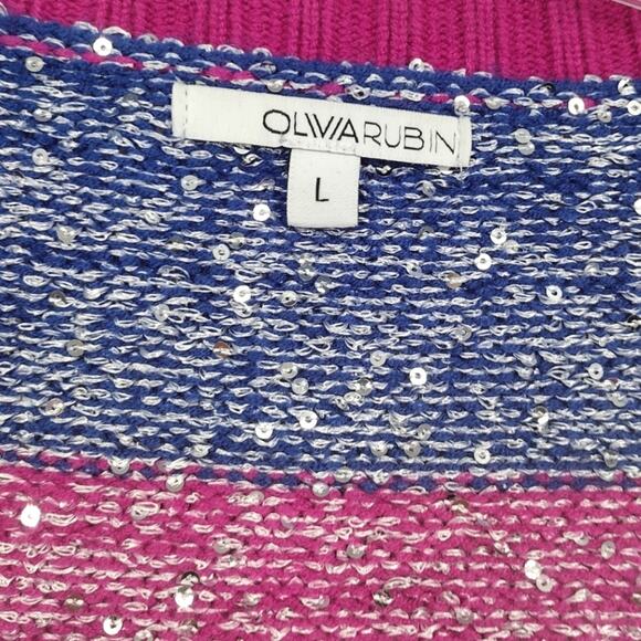 Olivia Rubin Mika Cardigan Sweater in Multicolor Stripe Silver Sequin Size Large - Picture 9 of 14